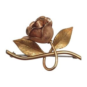 Vtg Krementz Floral Brooch Gold/Rose Gold Tone Romantic Pin Gift Mid-Century Pin